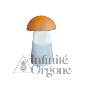candeeiro selenite branca e laranja cogumelo 15cm